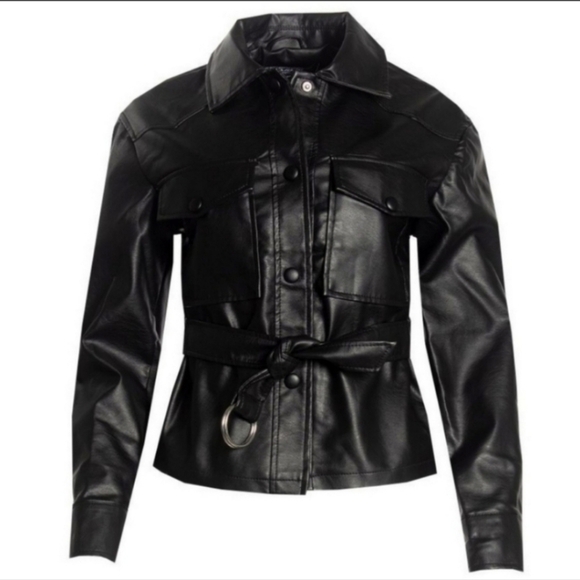 New Womens Moto Jacket Size XL Faux Leather Belted Jacket Moto Gear Jacket - Picture 4 of 11